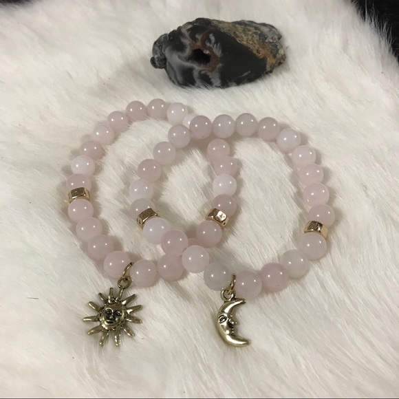NEW Handmade 2pc Set Of Rose Quartz Sun And Moon. - Picture 4 of 6